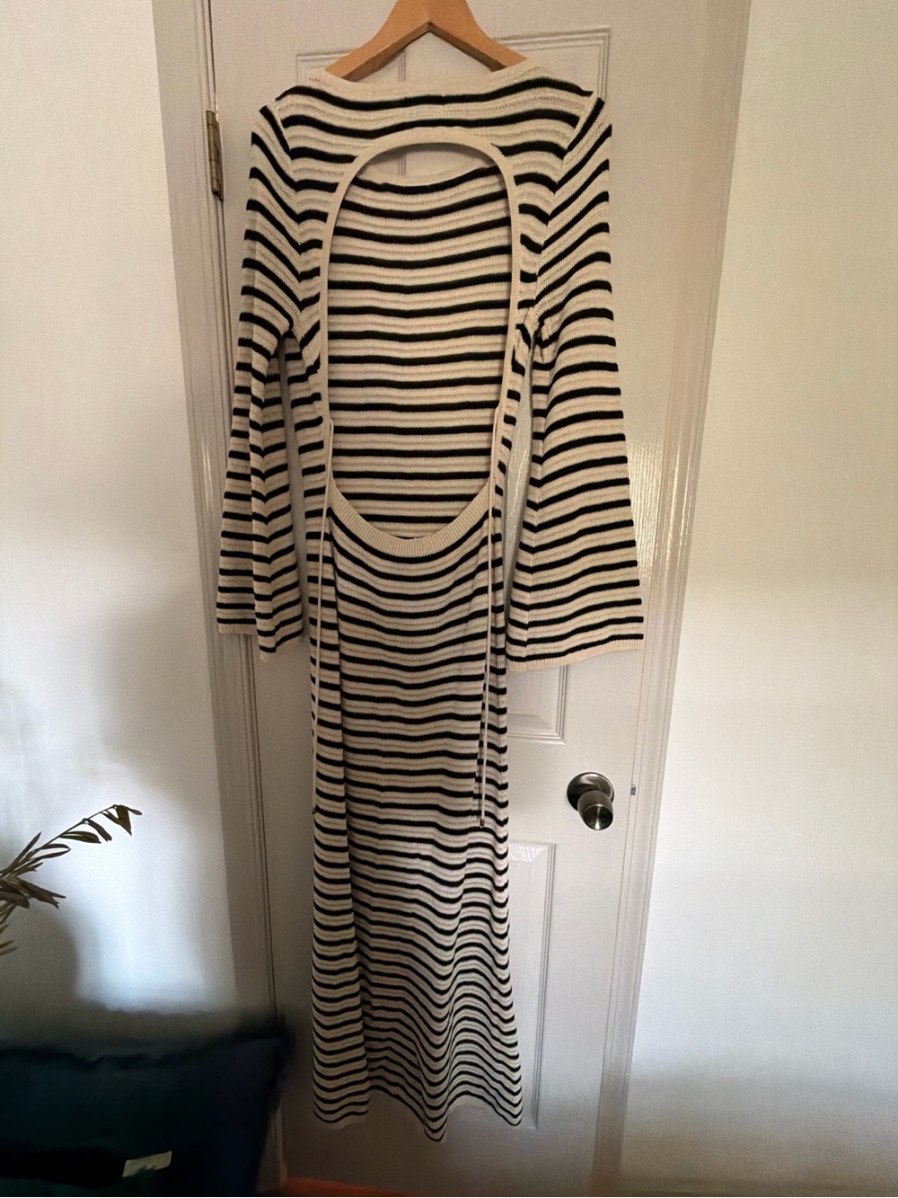 Striped Open-Back Maxi Dress in Black and White